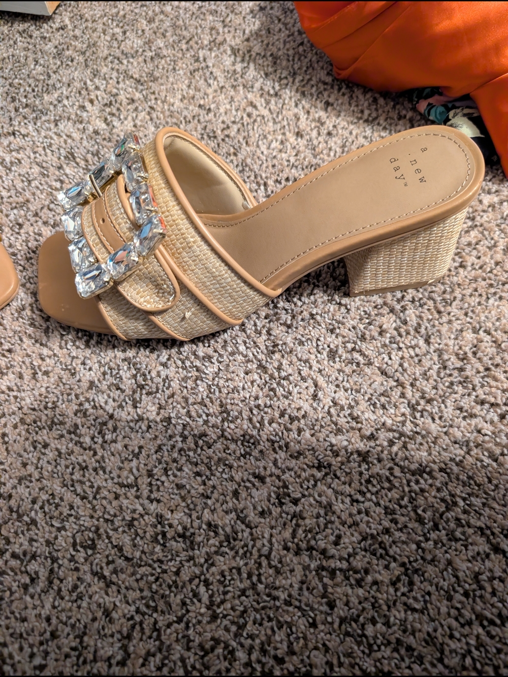 a new day Tan Raffia Slide Mules with Crystal Buckles - Picture 4 of 4